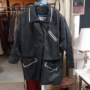 Vintage Izzi Woman Black Rain Jacket with White Checkered Accents